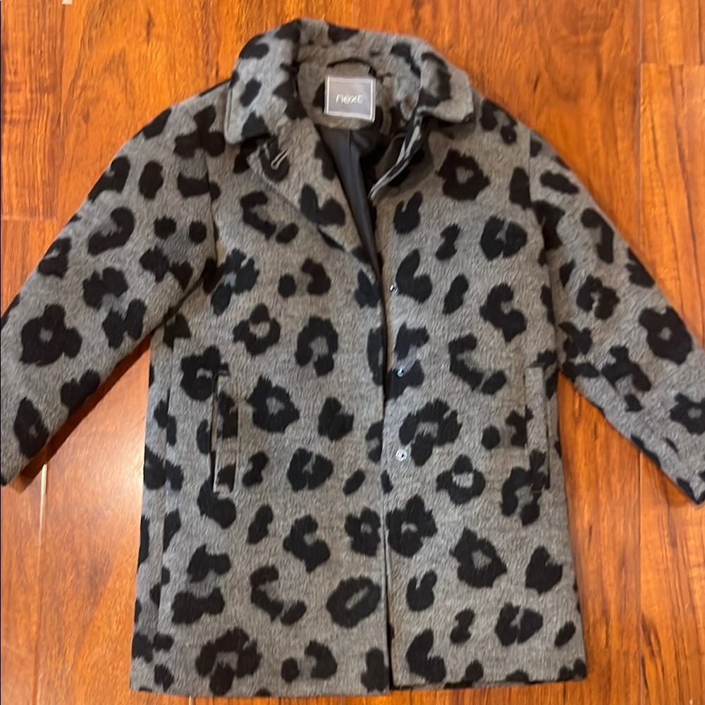 Next Gray and Black leopard girl’s Pea Coat
